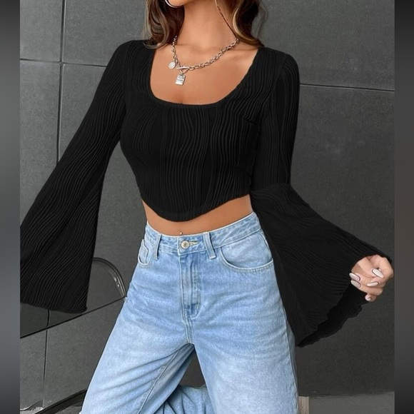 Boho square neck flounce sleeve crop top - Picture 10 of 15